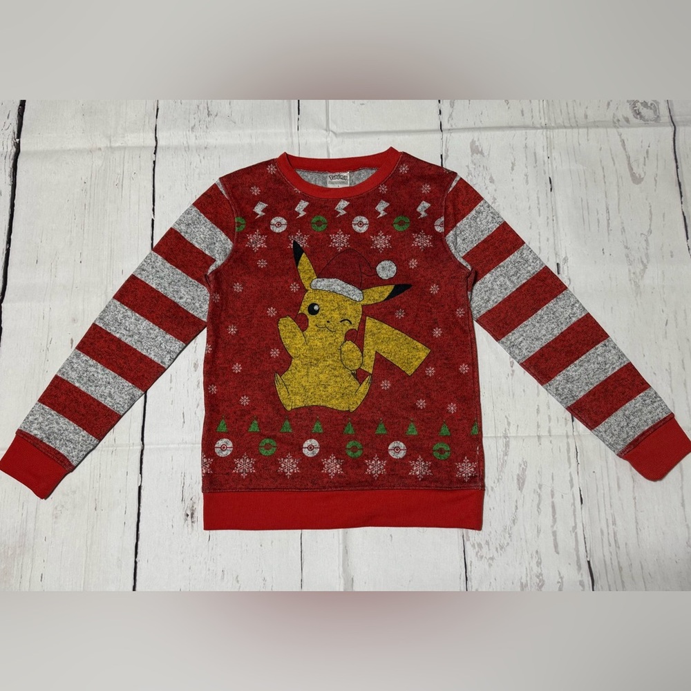 Pokemon kids boys L red Pikachu long sleeve pullover Christmas holiday sweater